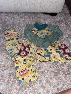 Kids Floral & Bird Print Long-Sleeve Pajama Set - Yellow & Teal